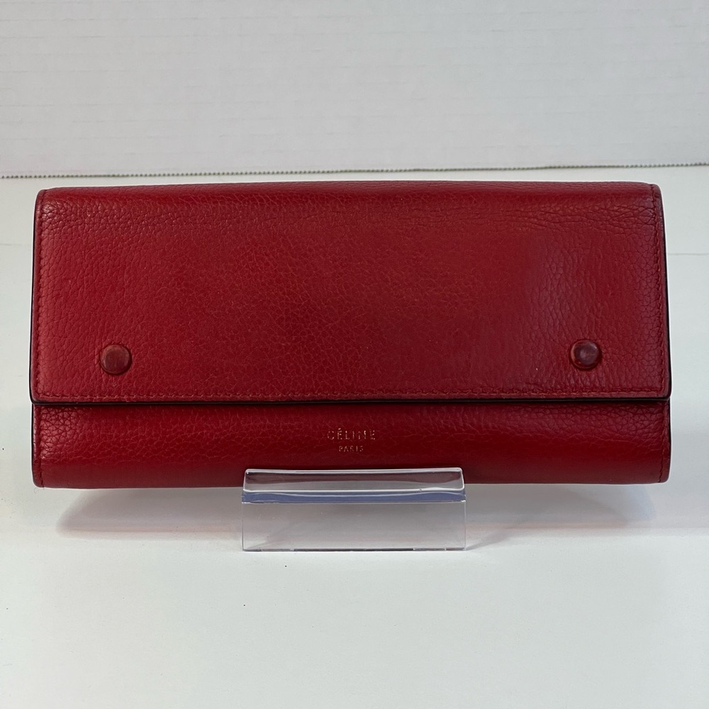 Celine Cranberry Red Leather Flap Wallet